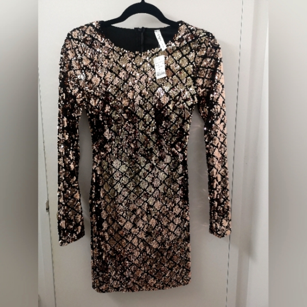 M For Mendocino Fitted Sequin Black and Gold Dress